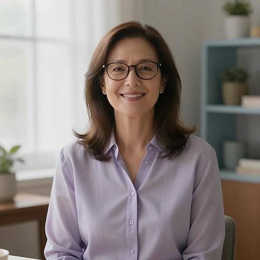 Portrait: Middle-Aged Woman in Lavender Blouse