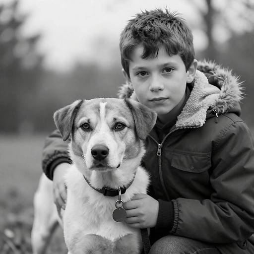 Serious Boy and Loyal Dog Portrait