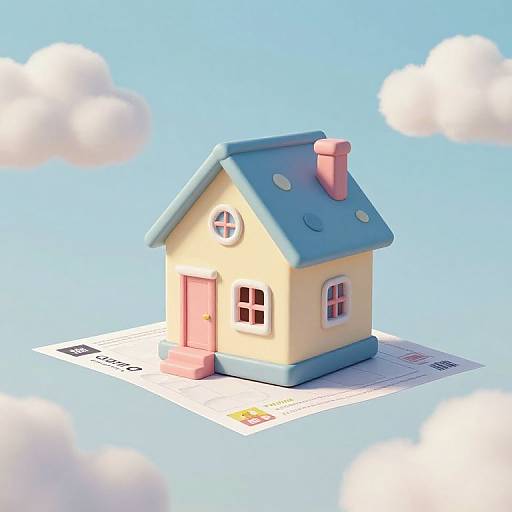 Whimsical Pastel House on Postcard