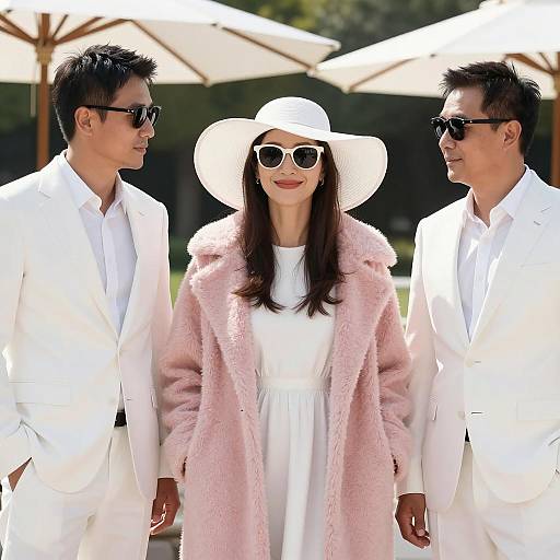 Sunny Outdoor Scene with Stylish Trio