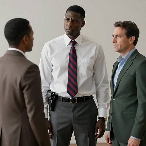 Three business men in serious discussion