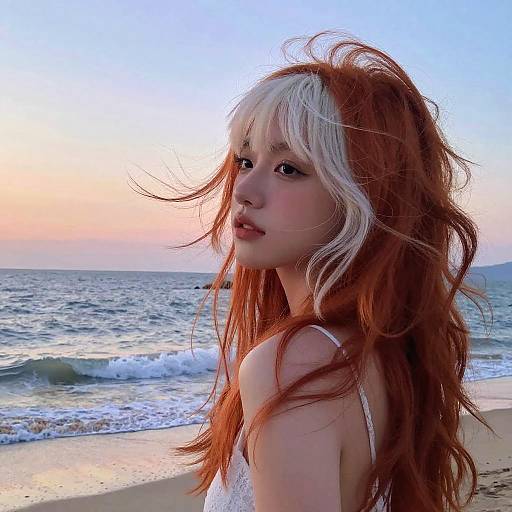 Red Hair Sunset Beach Serenity