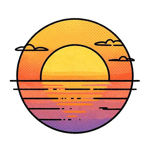 Retro Sunset Circular Illustration