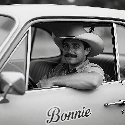 Man in Cowboy Hat Driving Classic Car