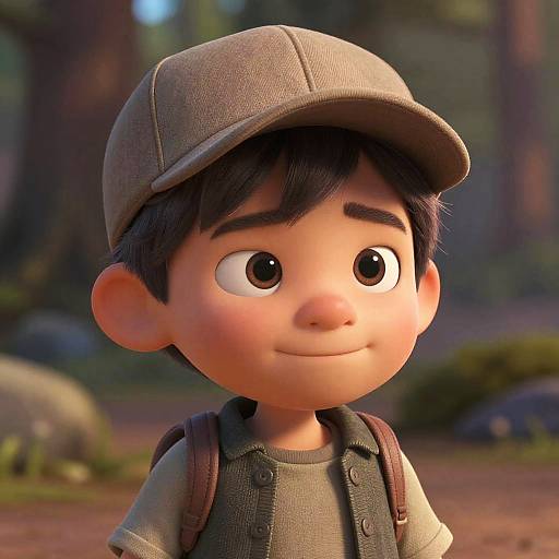 Animated Little Boy in Cap Outdoors
