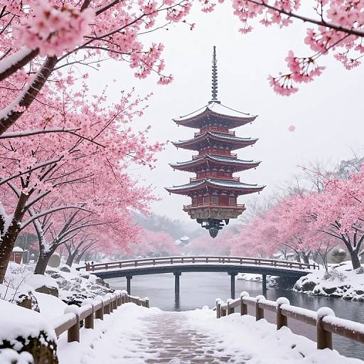 Surreal Winter Cherry Blossom Wonderland