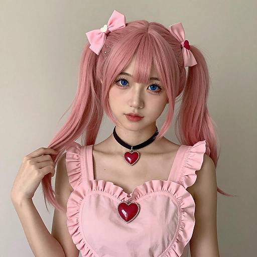 Young Woman with Pink Twin Pigtails