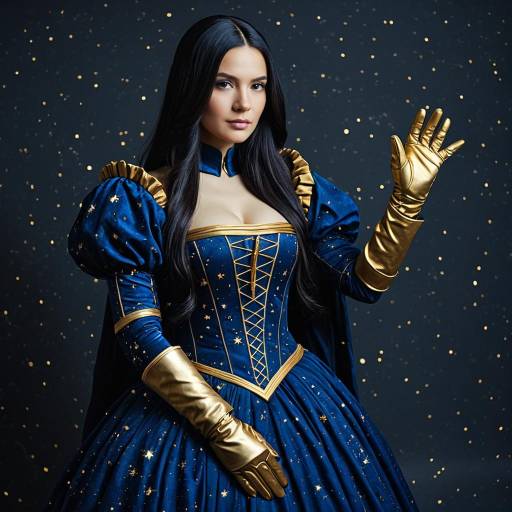 Woman in Starry Blue and Gold Cosplay Costume