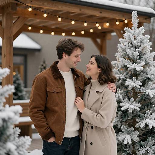Cozy Couple Under Festive Lights