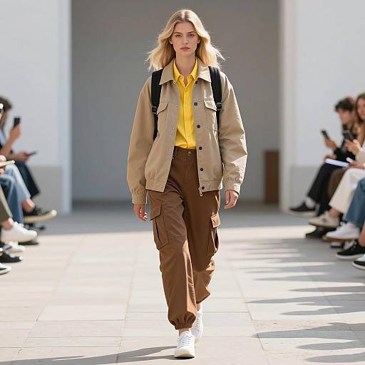 Female Model in Casual Trendy Outfit on Runway