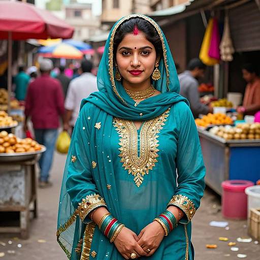 Punjabi Suit Girl in Vibrant Market