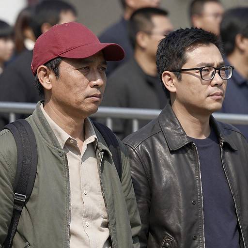 Outdoor Portrait of Two Men in Crowd