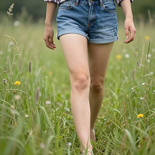 Photorealistic Meadow Walk in Jean Shorts