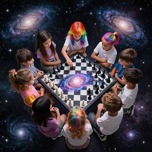 Cosmic Children Playing Chess