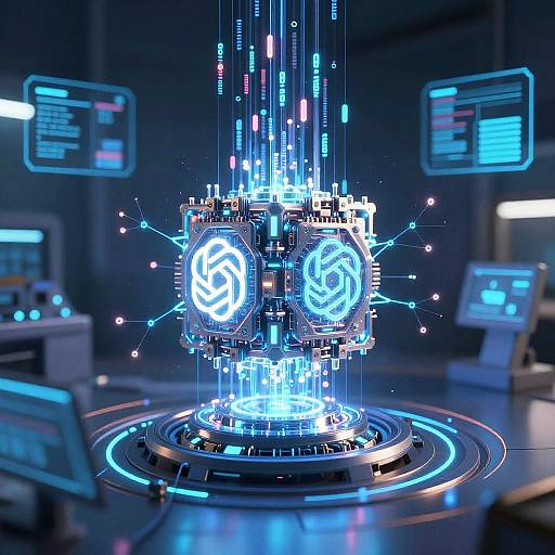 Futuristic AI Core in High-Tech Lab