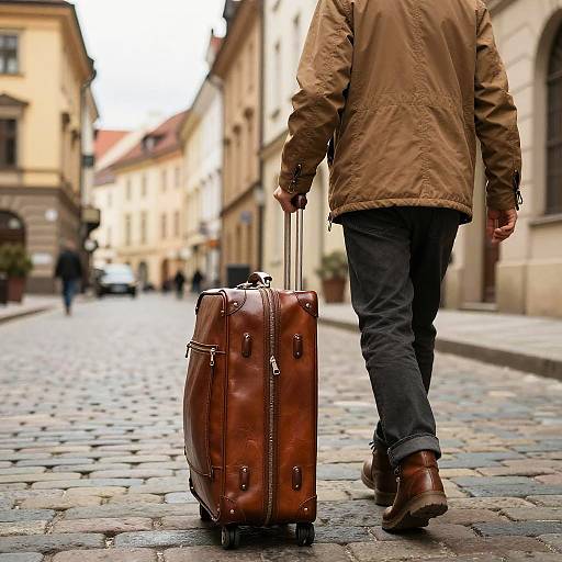 Traveler with Stylish Barmes Leather Suitcase