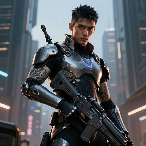 Futuristic Warrior Portrait with Tattoos