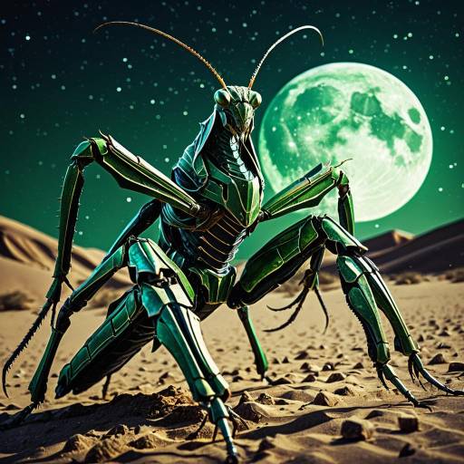 Warrior Mantis in Desert Moonlight