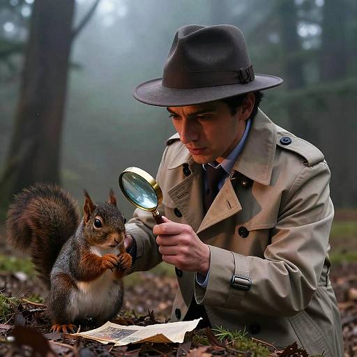 Squirrel Detective in Misty Forest