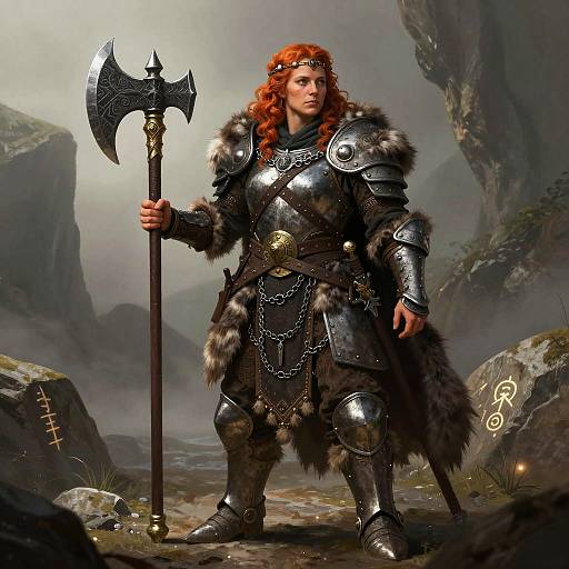 Valiant Female Dwarf Shieldmaiden in Cave