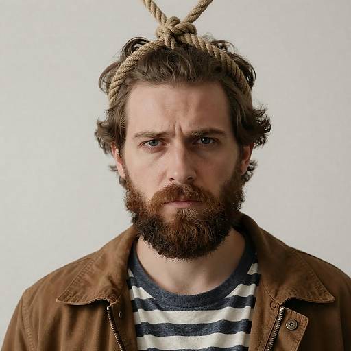 Serious Bearded Man in Brown Jacket