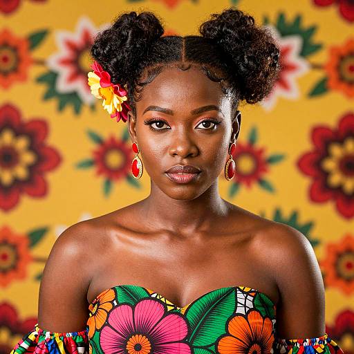 Vibrant Floral Portrait of Dark-Skinned Woman