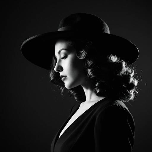 Elegant Woman in Black Wide-Brimmed Hat