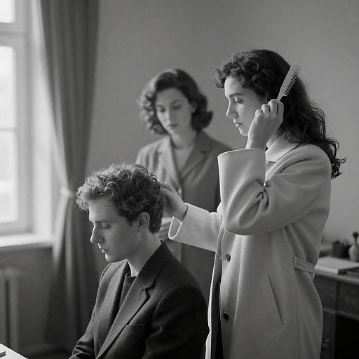 Black-and-White Domestic Portrait Trio