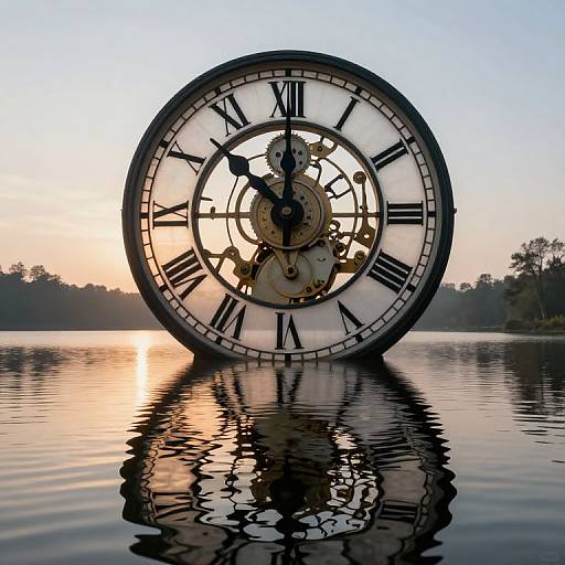 Surreal Clock Over Tranquil Lake