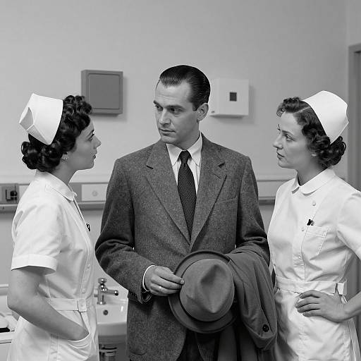 Vintage Hospital Scene in Black and White