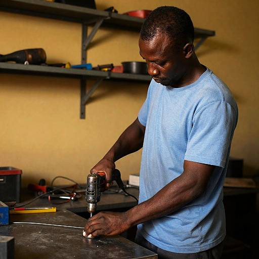 Focused Craftsman in a Dim Workshop