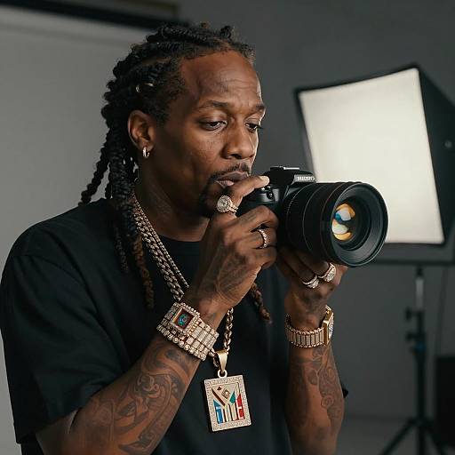 Man with Camera and Jewelry in Studio