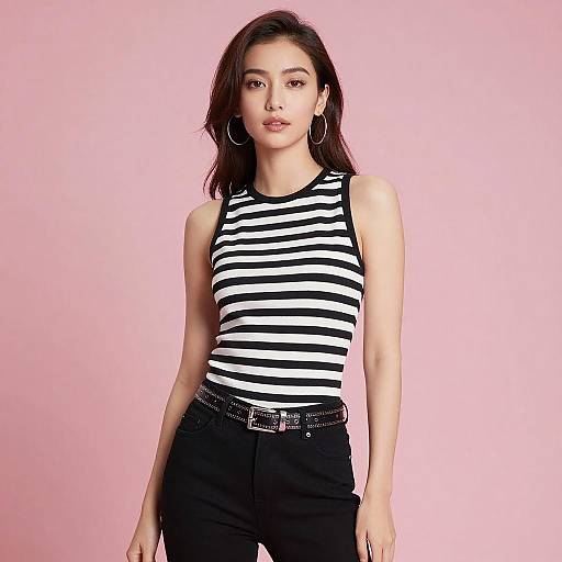 Fashion Portrait of Woman in Striped Top