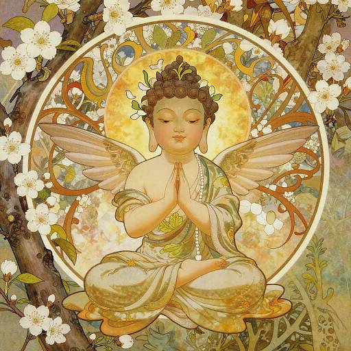 Cherubic Hummingbird Buddha in Orchard