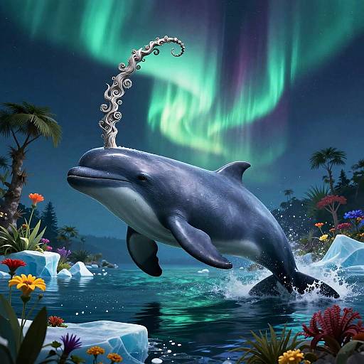 Regal Narwhal Beneath Aurora Sea-Ice Archipelago
