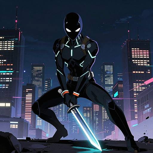 Cyber Ninja in Neon Cityscape