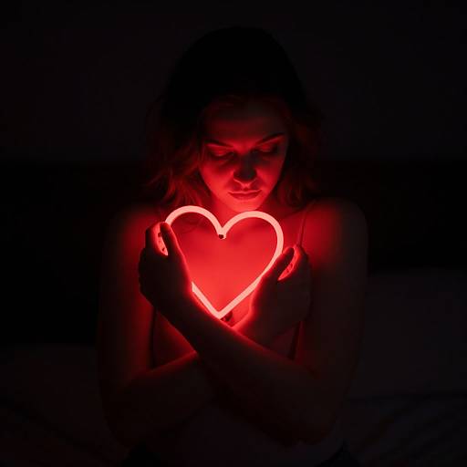 Woman Holding Glowing Neon Heart