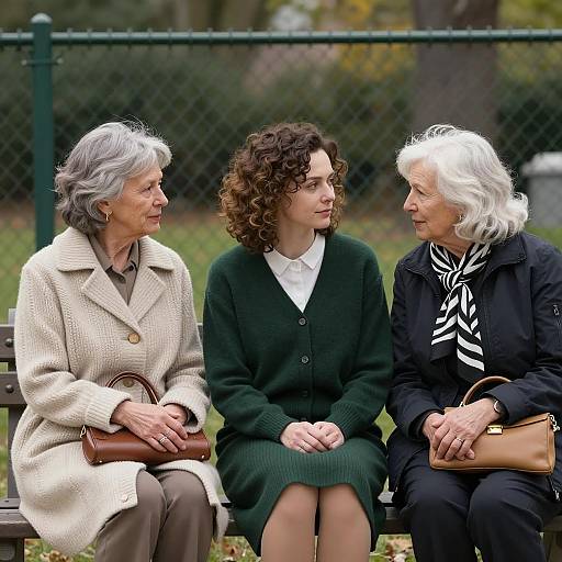 Three Women Sitting on Park Bench