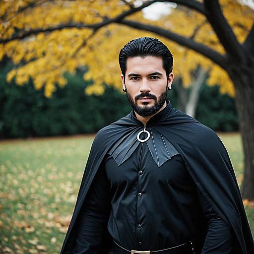 Man in Custom Halloween Black Cape Costume