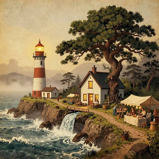 Storm-Bent Coastal Lighthouse-Inn in Pine Tree