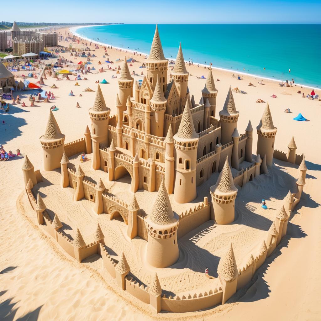 Joyful Summer at a Giant Sandcastle