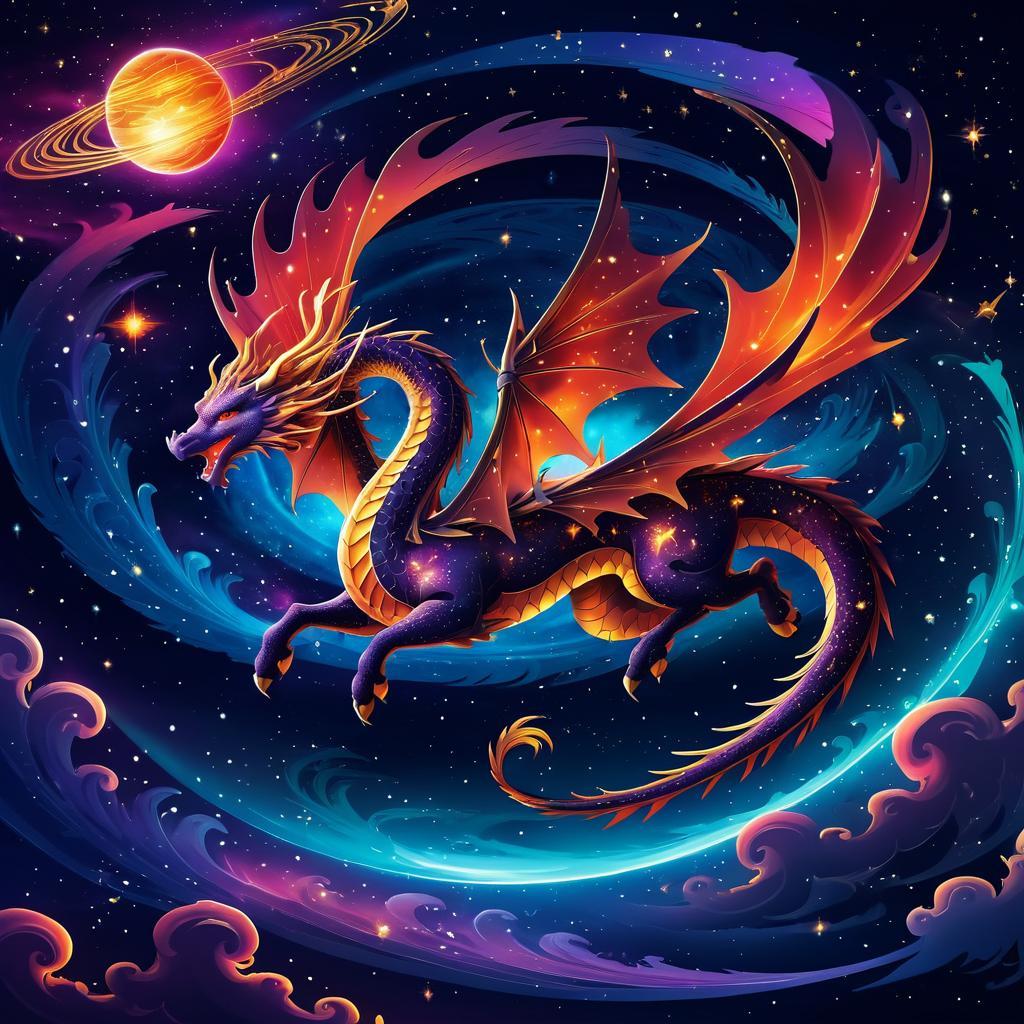 Baroque Dragon Soaring Through Cosmic Space