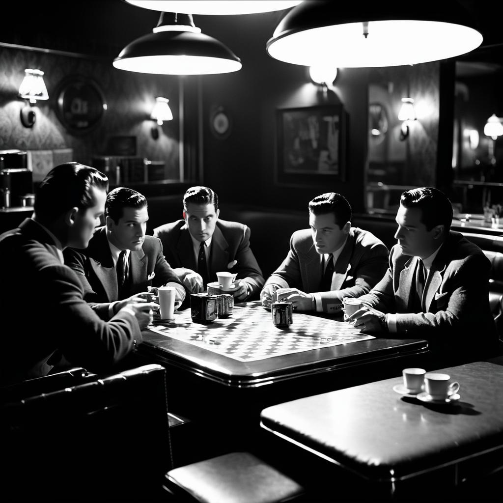 1949 Film Noir Diner Card Game Scene