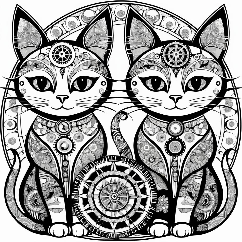 Whimsical Steampunk Cats Mandala Designs