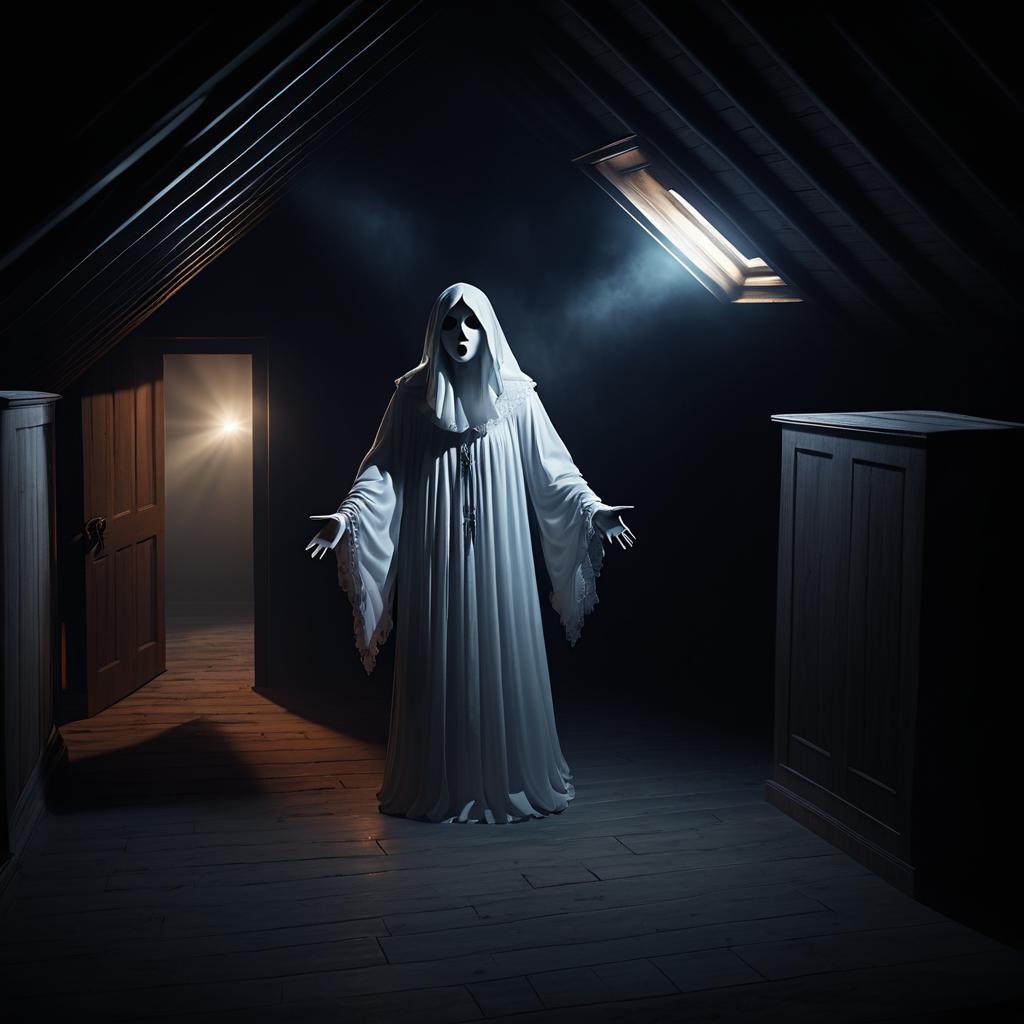 Chilling Ghost in an Attic Scene