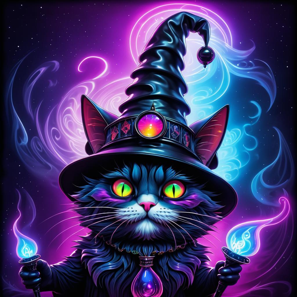 Mischievous Cat Wizard Art Inspired by Giger