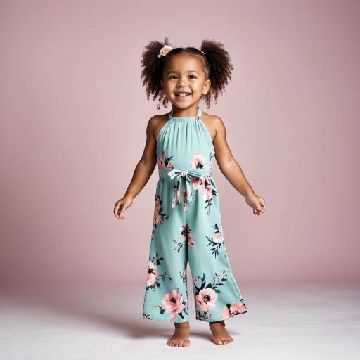 Happy African American Toddler Girl in Floral Jumpsuit
