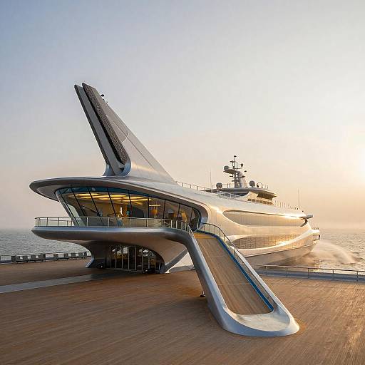 Futuristic Coastal Ferry Terminal at Golden Hour