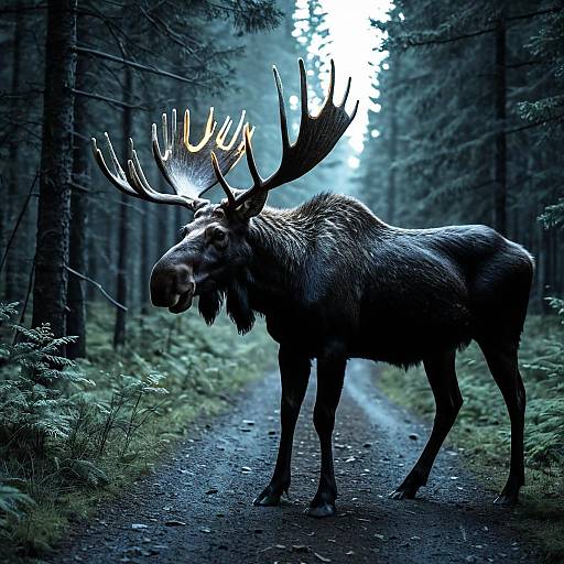 Moose with Glowing Antlers in Forest