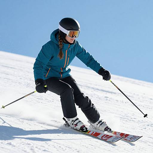 Graceful Woman Skiing Downhill